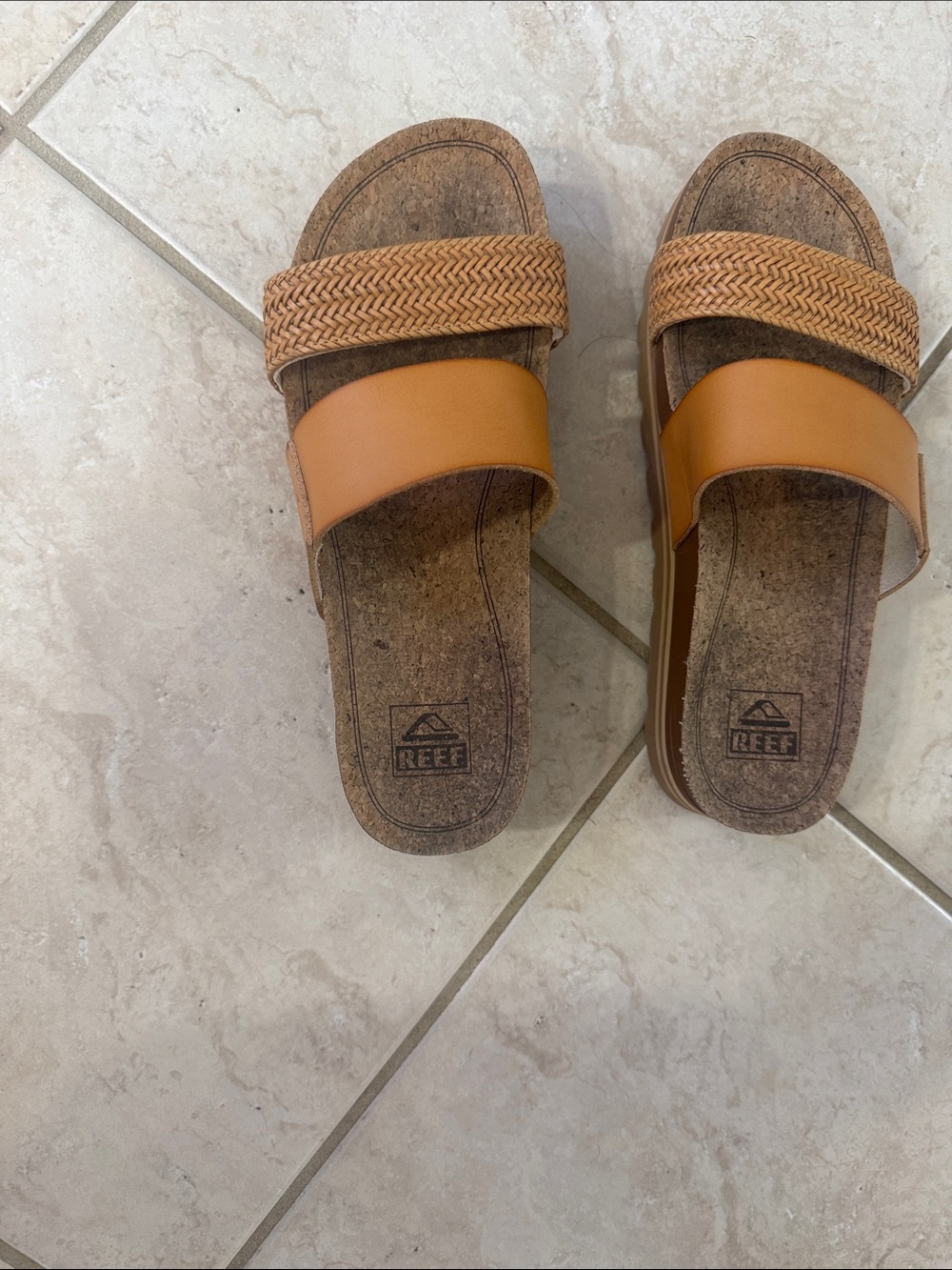 Reef Tan/Brown Double-Strap Slide Sandals